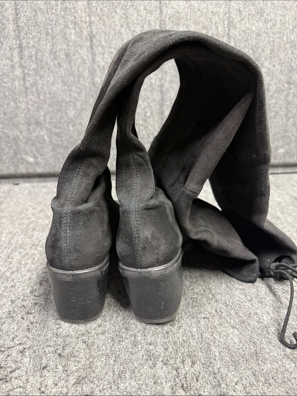 Stuart Weitzman Black Over-the-Knee Suedeover Boots with Tie Detail